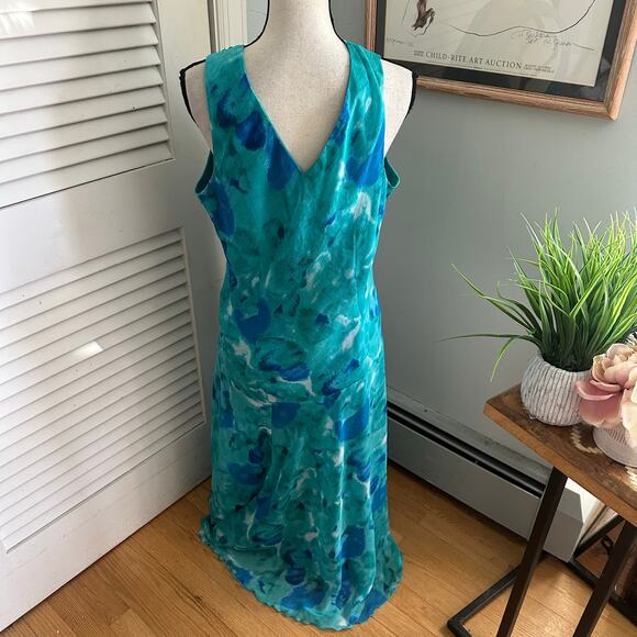 Vintage DRESSBARN Dress Womens 16 Teal Blue Chiffon Maxi Retro Flowy Fairycore - Picture 5 of 11